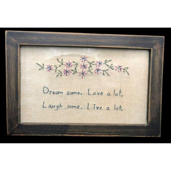 Lisa Johnson Primitive Embroidery Sampler With Floral Design & Inspirational Quo - Picture 1 of 7